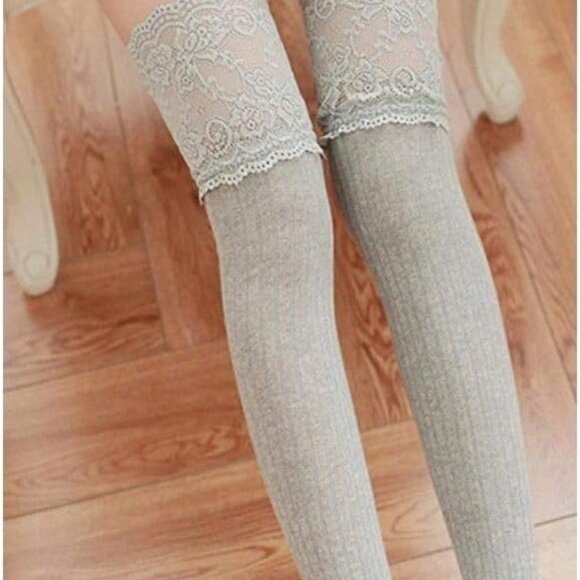 Lace Knee High Gray Socks - Picture 6 of 6